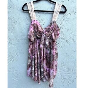 Rave Womens Vintage Y2K Paisley Babydoll Floral Boho Pink Sleeveless Blouse
